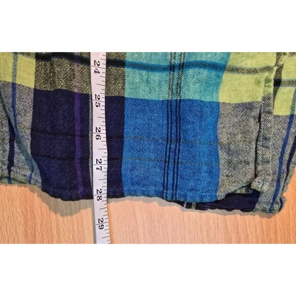 Chicos Design Womens sz 3 multicolored plaid linen button long sleeve side slits - Picture 6 of 9